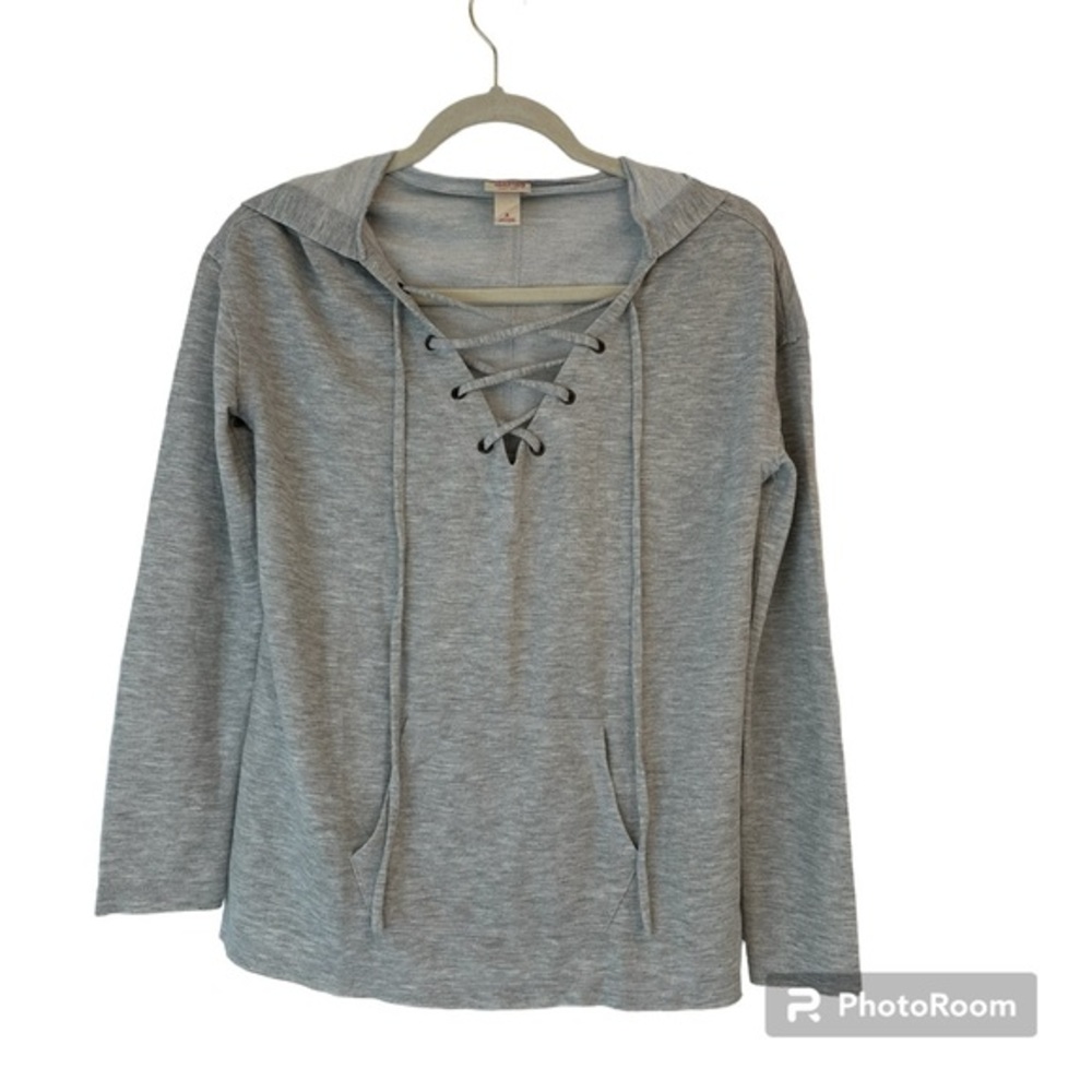 Massimo Supply Co hoodie sweatshirt lace up v-neck gray S‎